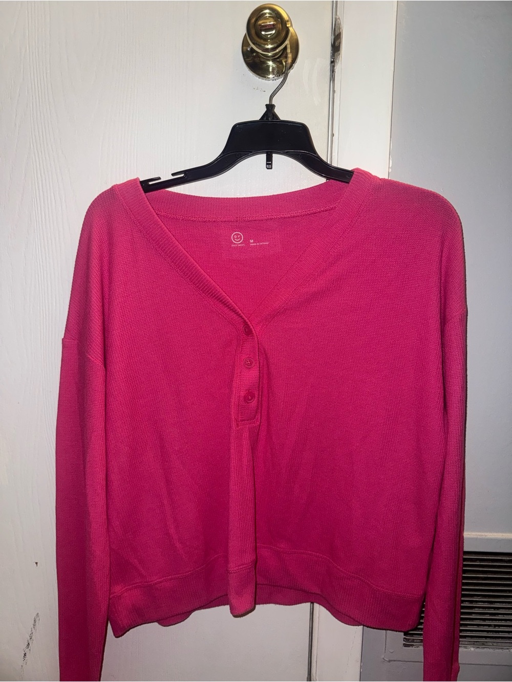 Hollister Hot Pink Button-Front Long Sleeve Top